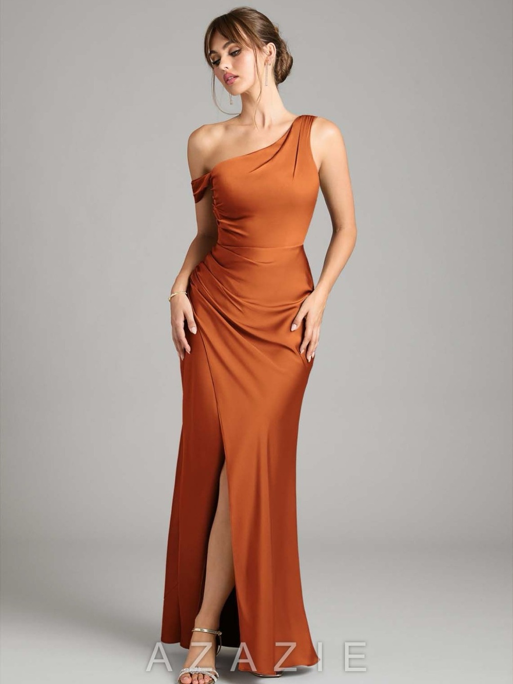 Azazie One-Shoulder Cinnamon Evening Gown